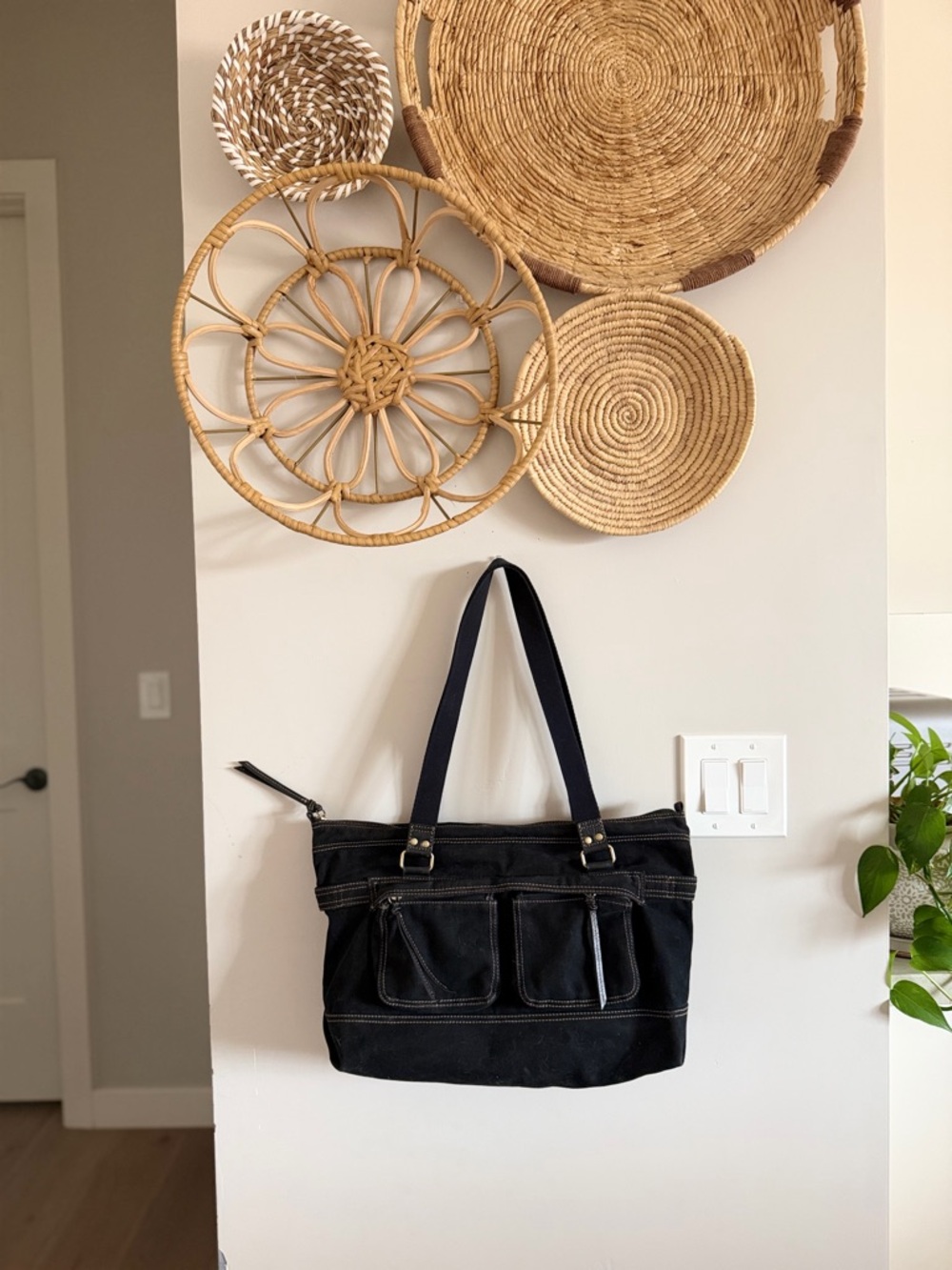 Fossil Everyday Black Canvas Tote with Front Pockets
